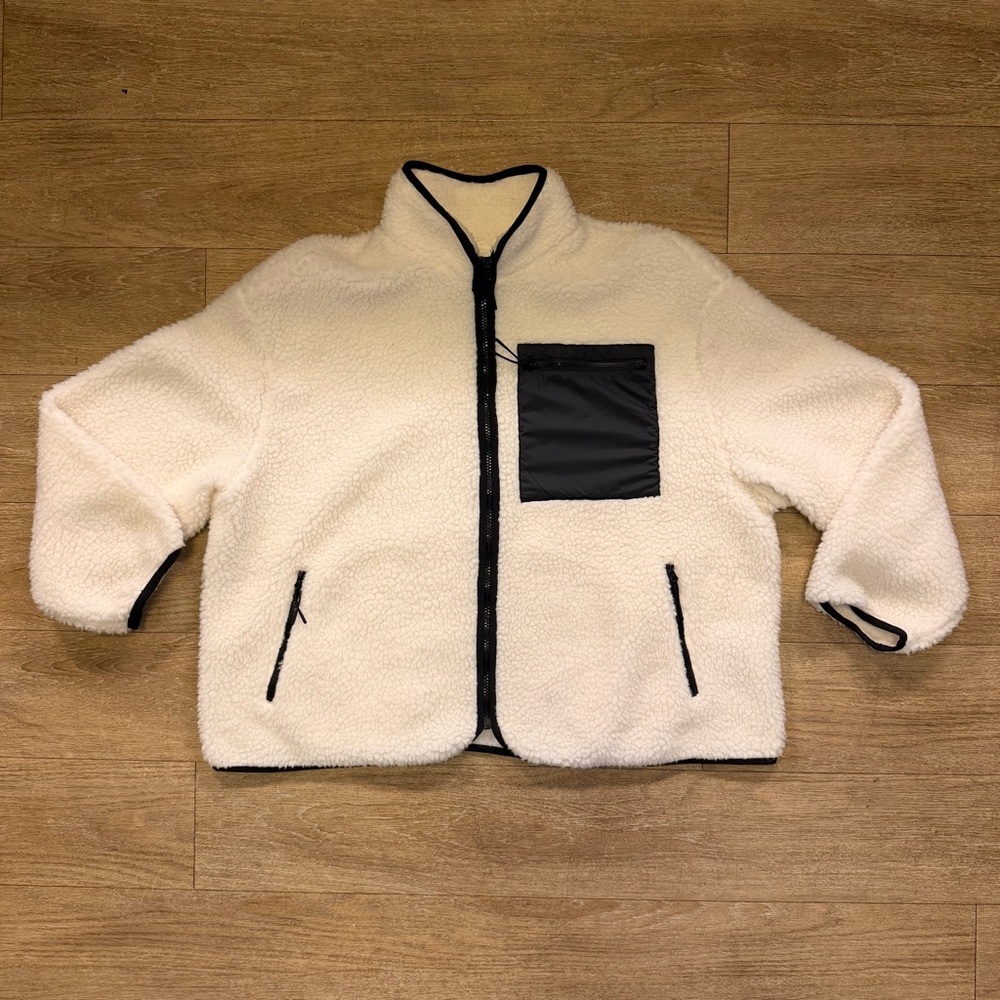H&M White Fleece Jacket women size large